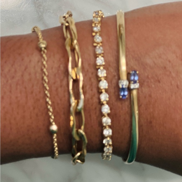 14K Iolite Diamond Bypass Bangle Bracelet - Picture 10 of 11